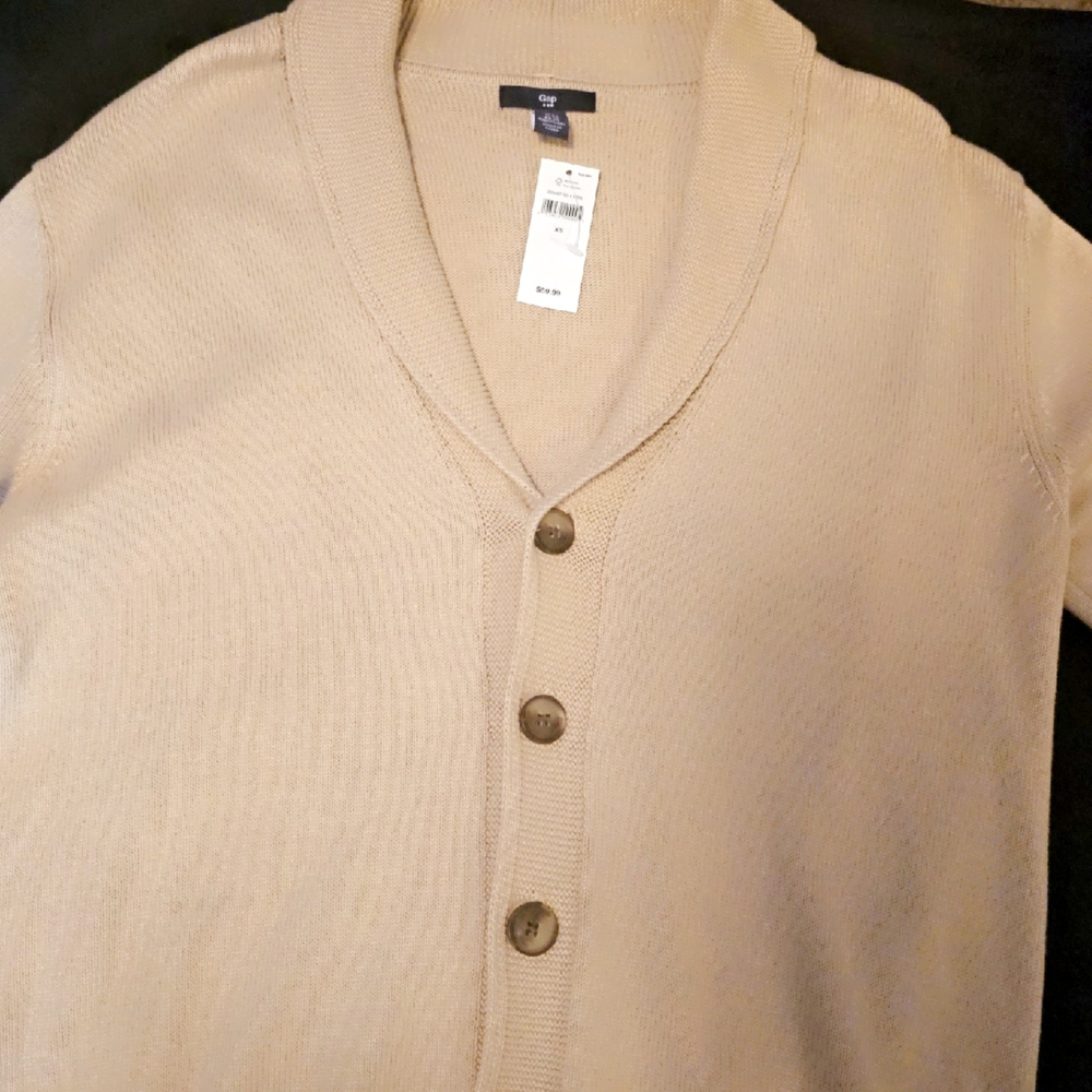 GAP Tan Cardigan Sweater Classic Ribbed Knit